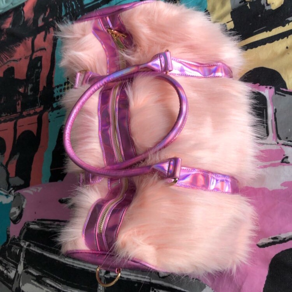 Pink fur tote bag